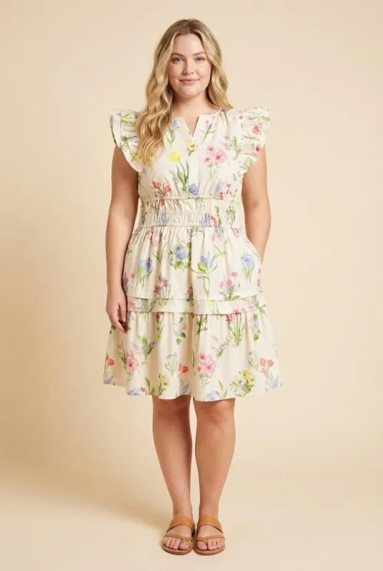 Lane Floral Ruffle Dress, Cream | Plus Size made by Hayden