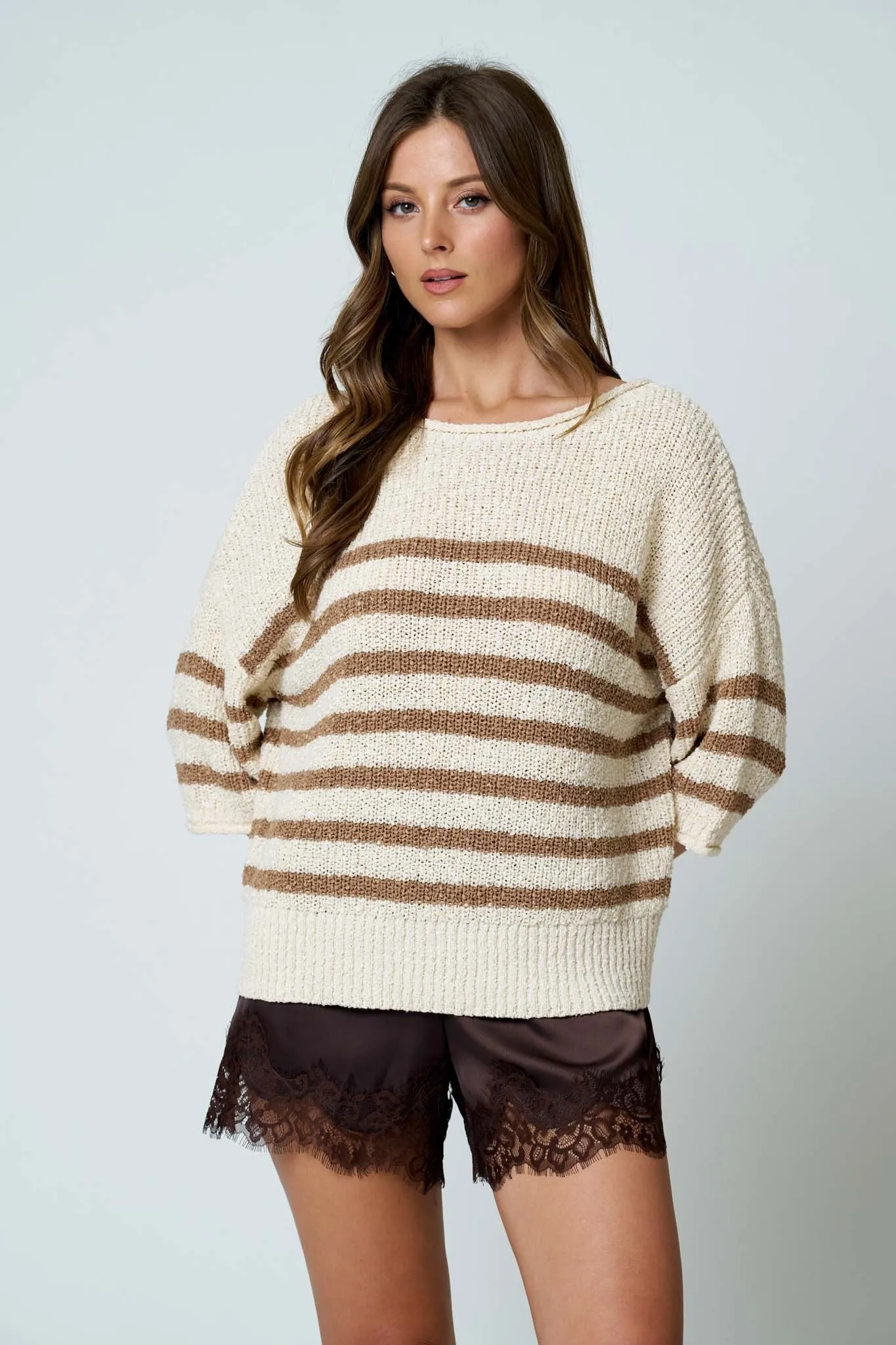 Vivian Stripe Half Sleeve Sweater, Mocha sold by North & Main Clothing Company product image thumbnail 3