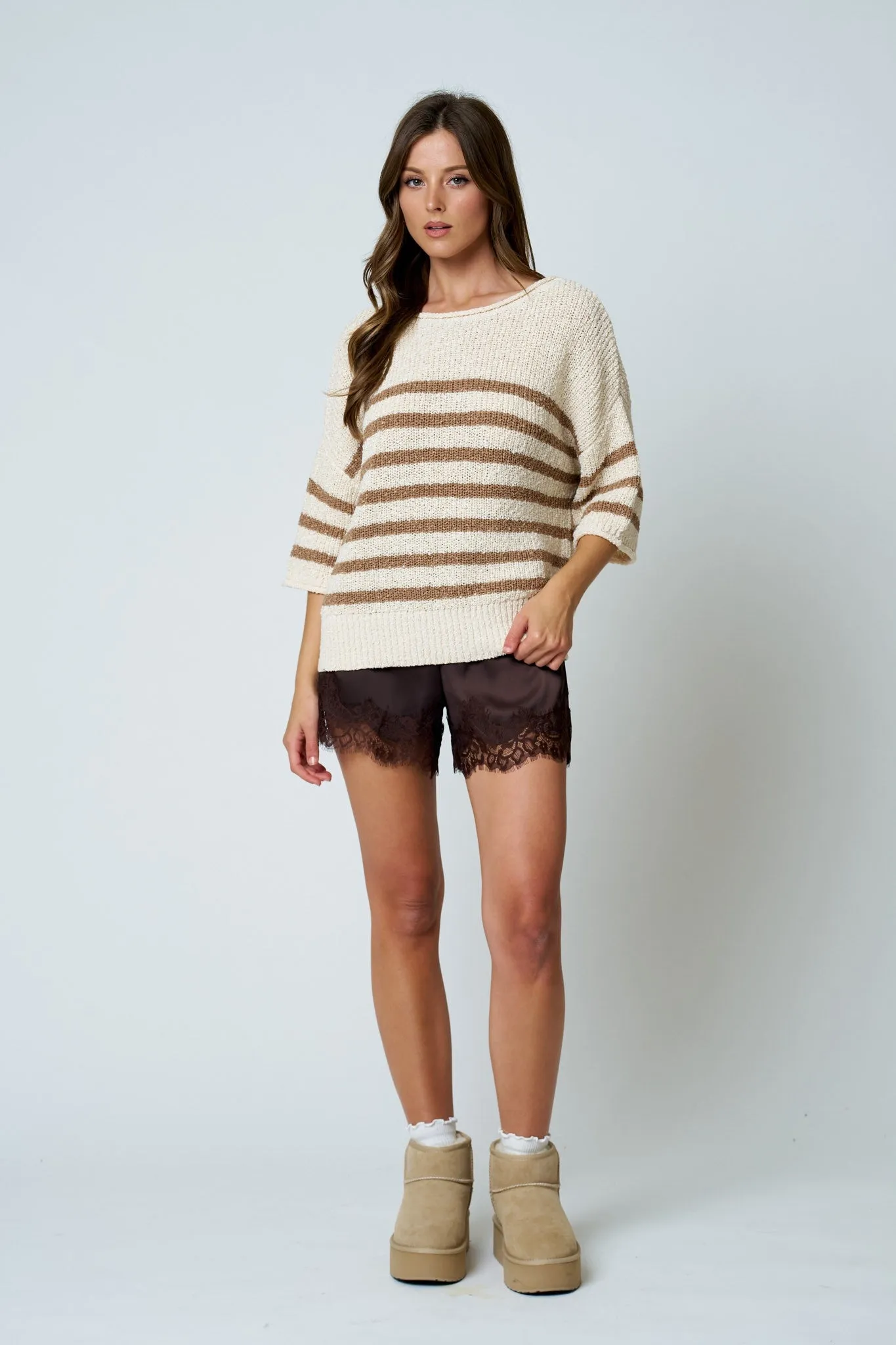 Vivian Stripe Half Sleeve Sweater, Mocha sold by North & Main Clothing Company product image thumbnail 4