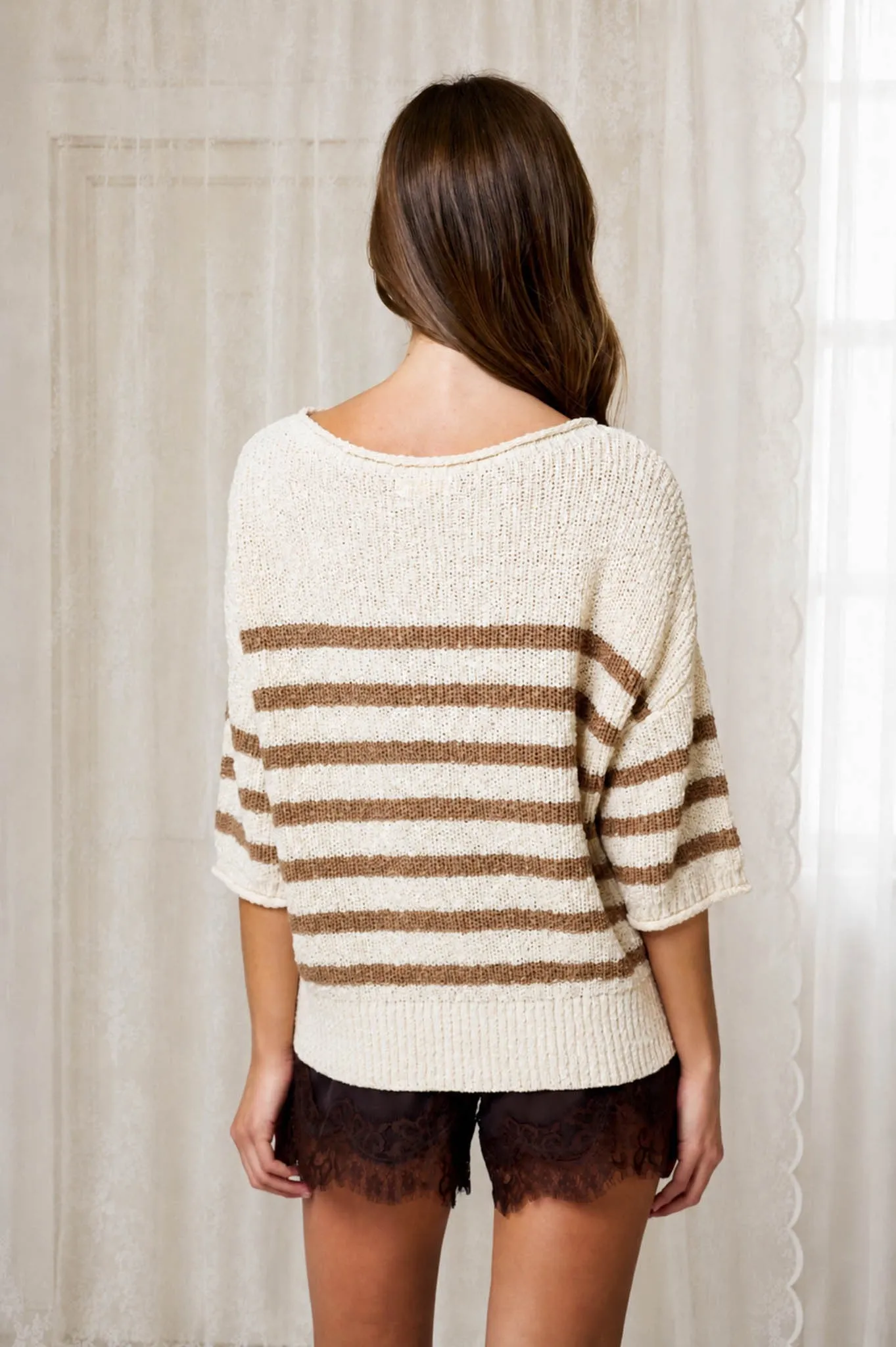 Vivian Stripe Half Sleeve Sweater, Mocha sold by North & Main Clothing Company product image thumbnail 2