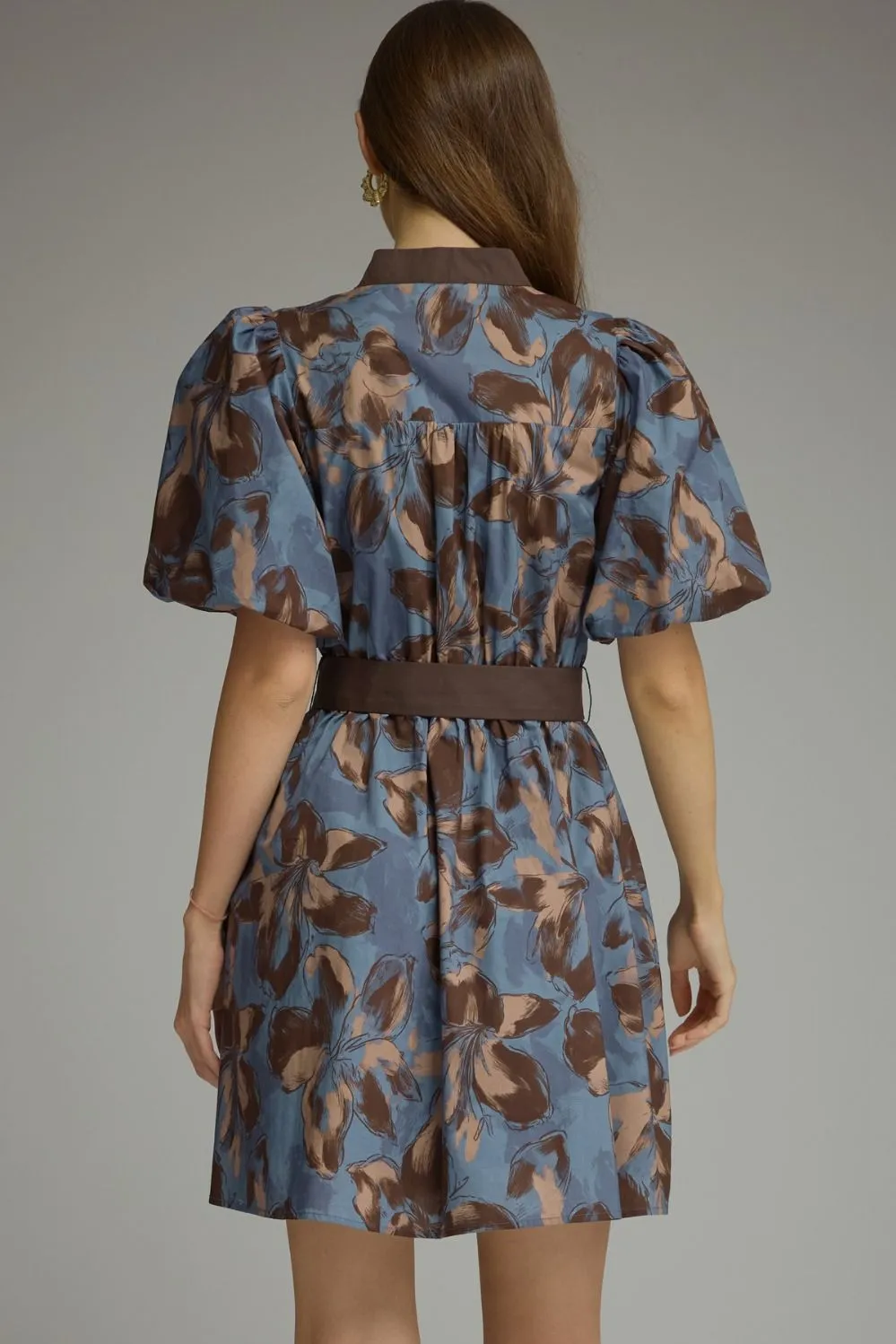 Camille Floral Puff Sleeve Mini Dress, Brown sold by North & Main Clothing Company product image thumbnail 3
