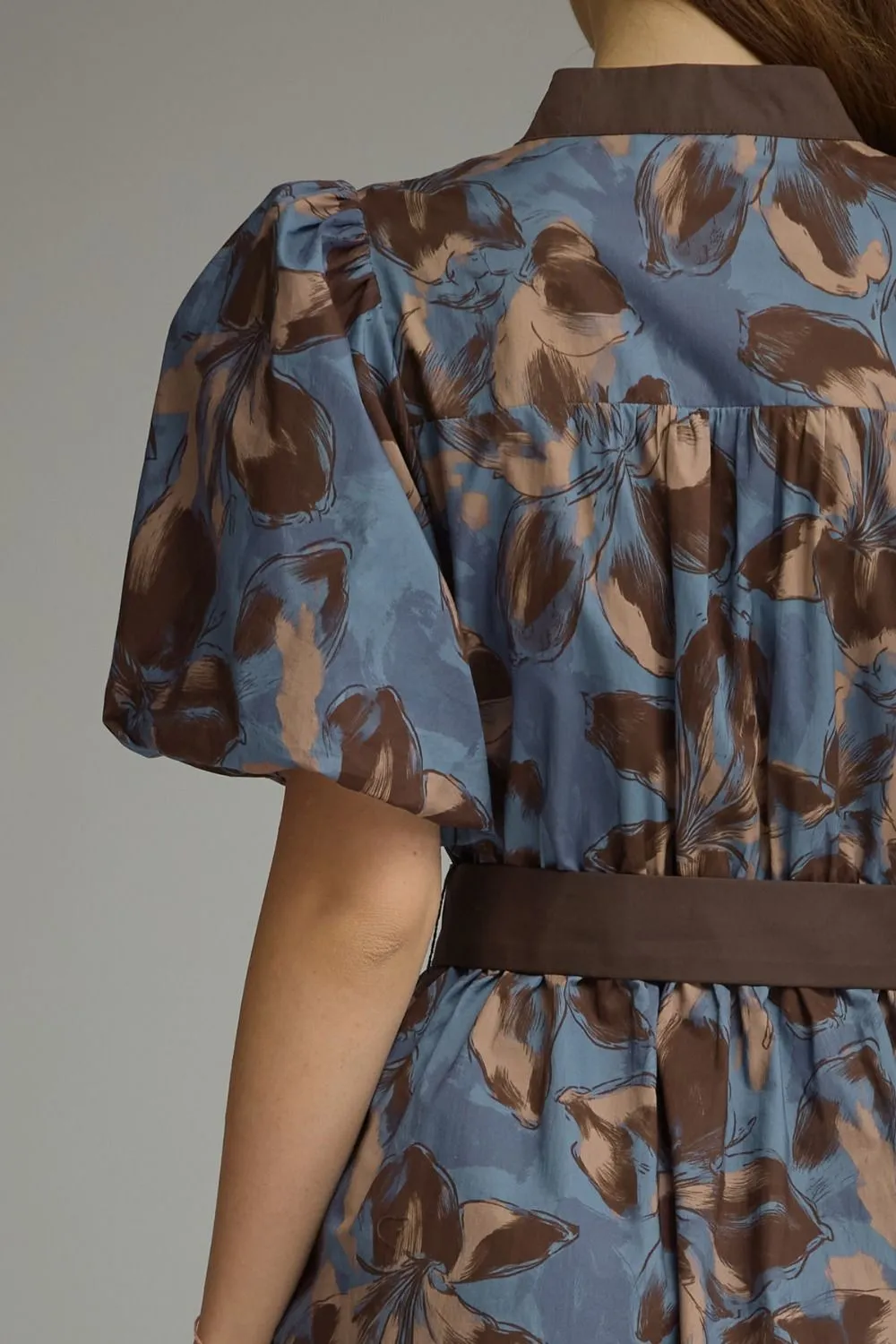 Camille Floral Puff Sleeve Mini Dress, Brown sold by North & Main Clothing Company product image thumbnail 5