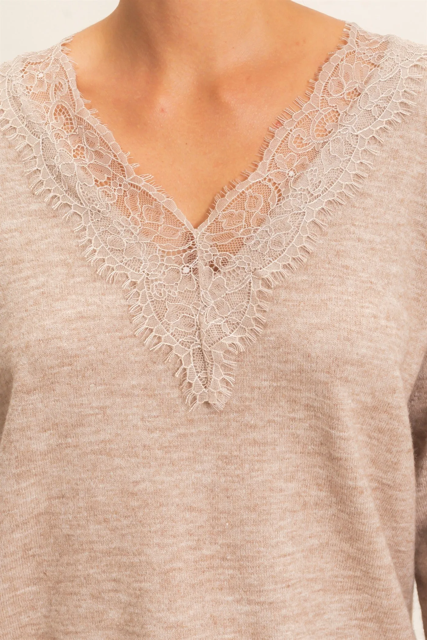 Tate Lace Trim Sweater, Taupe sold by North & Main Clothing Company product image thumbnail 2