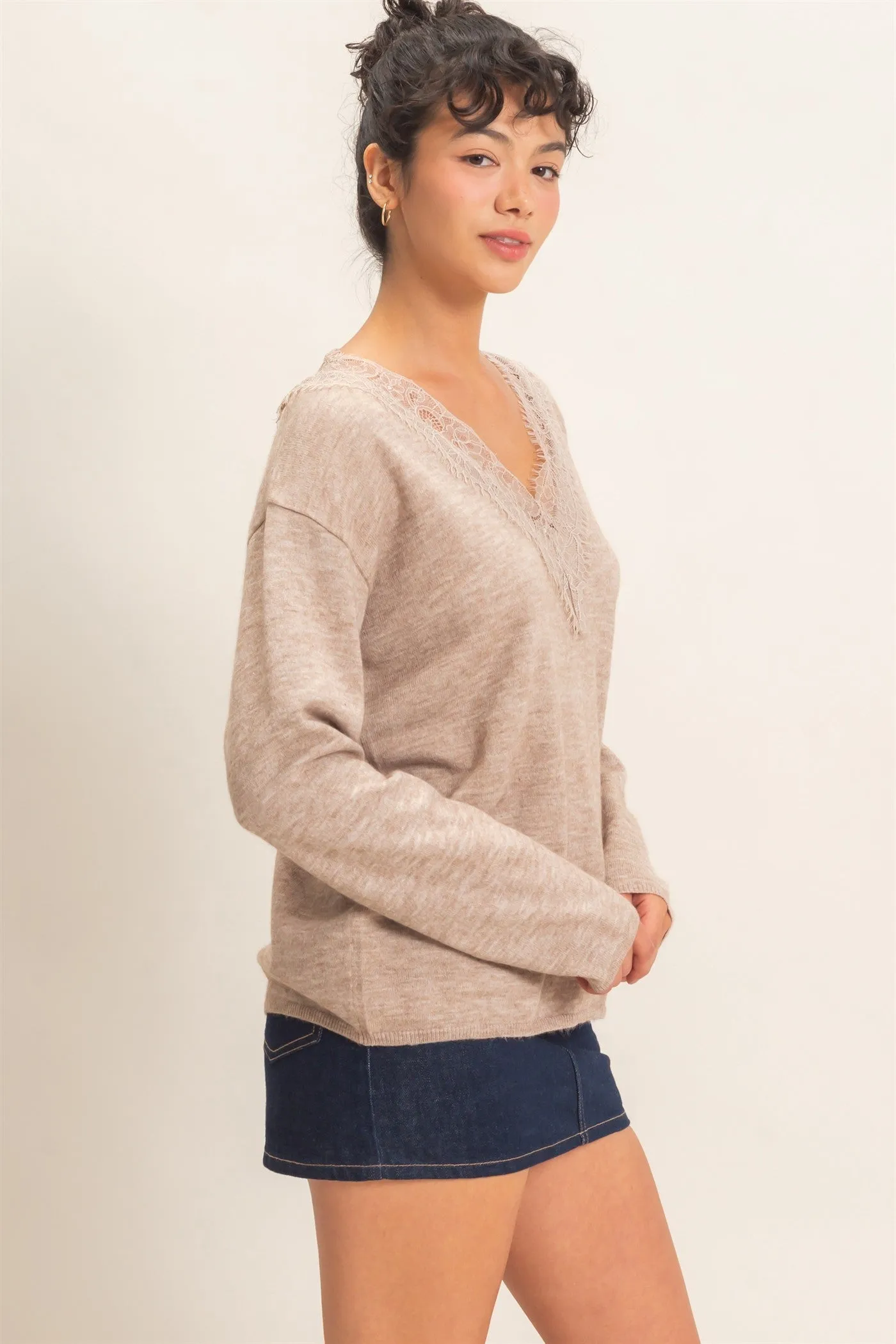 Tate Lace Trim Sweater, Taupe sold by North & Main Clothing Company product image thumbnail 5