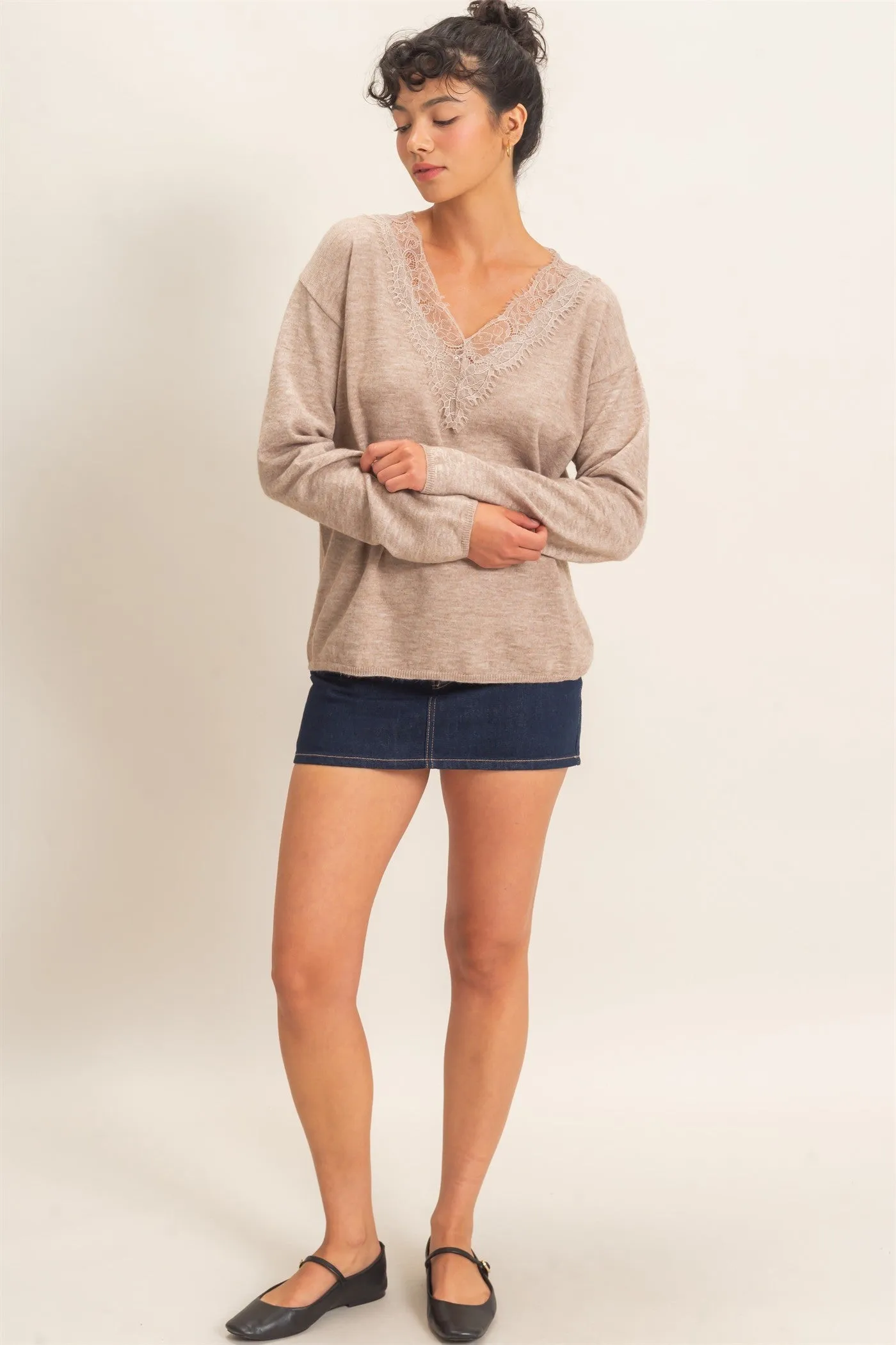 Tate Lace Trim Sweater, Taupe sold by North & Main Clothing Company product image thumbnail 3