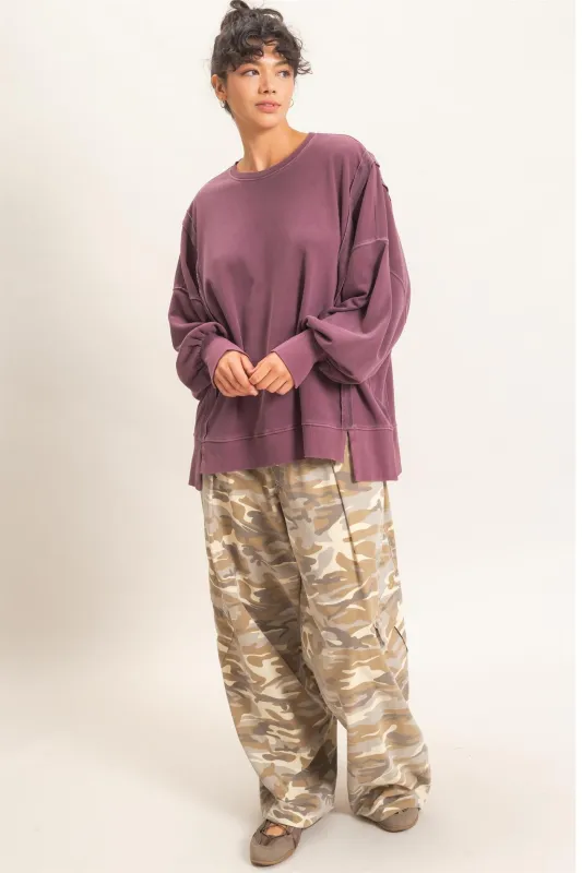 Reed Oversized Raw Edge Sweatshirt, Dark Cherry made by HYFVE