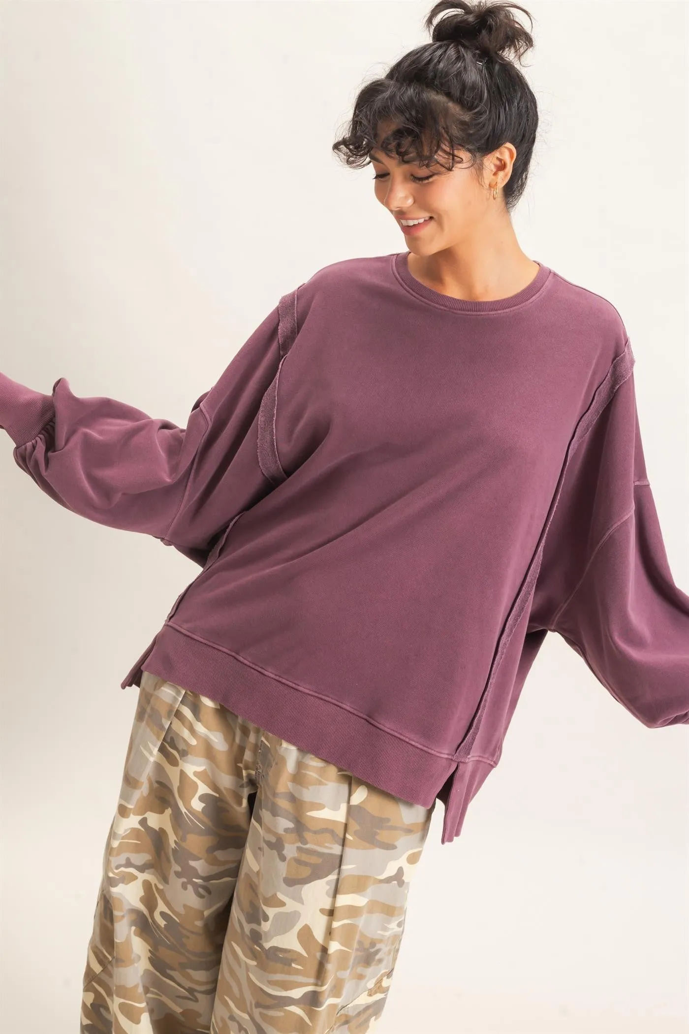 Reed Oversized Raw Edge Sweatshirt, Dark Cherry sold by North & Main Clothing Company product image thumbnail 2
