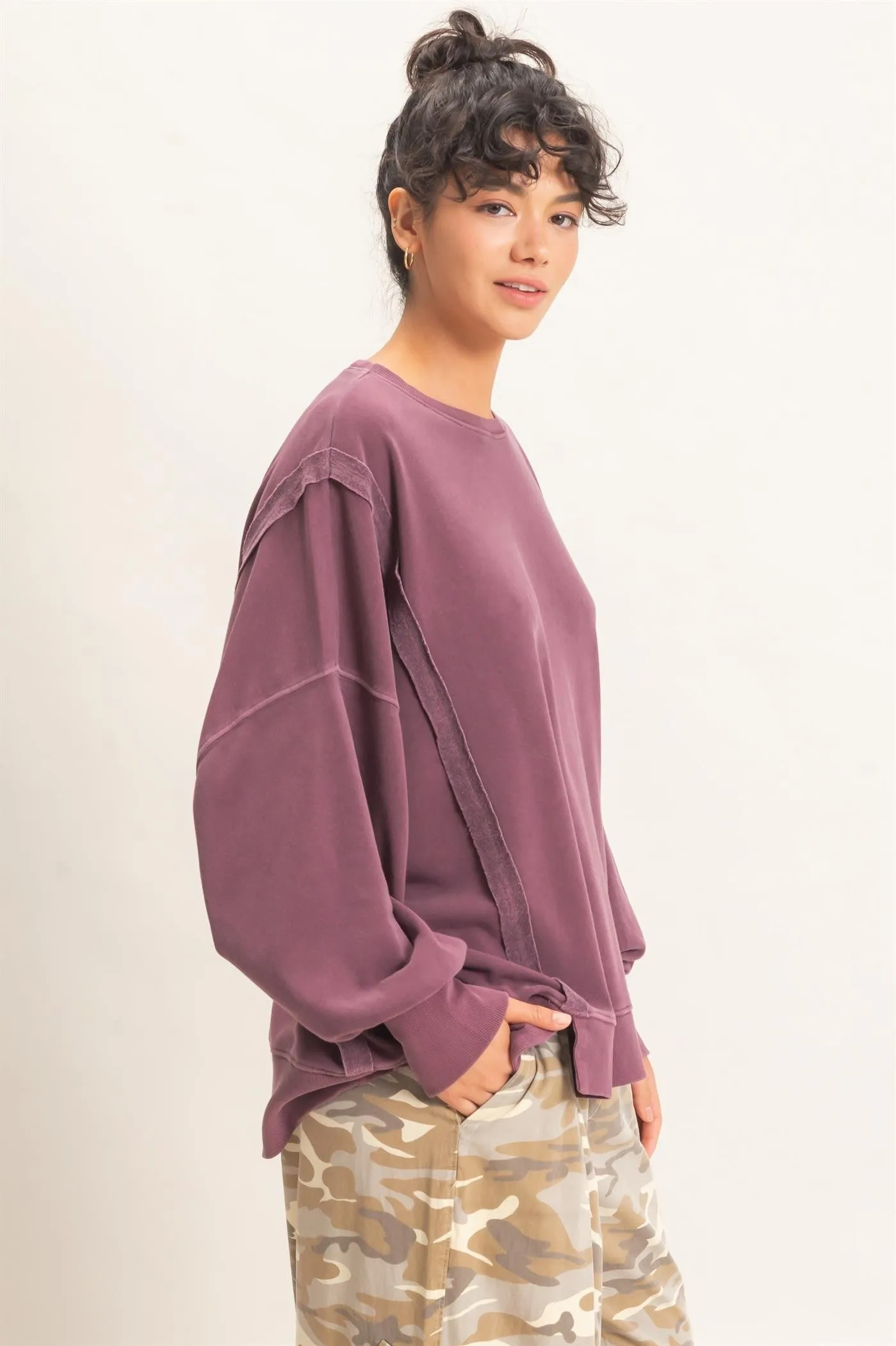 Reed Oversized Raw Edge Sweatshirt, Dark Cherry sold by North & Main Clothing Company product image thumbnail 5