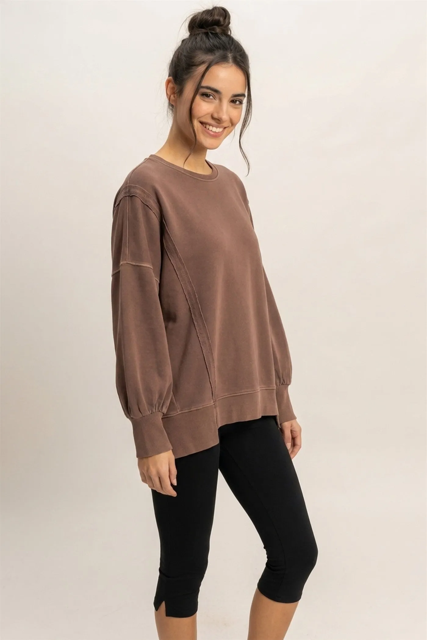 Reed Oversized Raw Edge Sweatshirt, Dark Brown sold by North & Main Clothing Company product image thumbnail 3