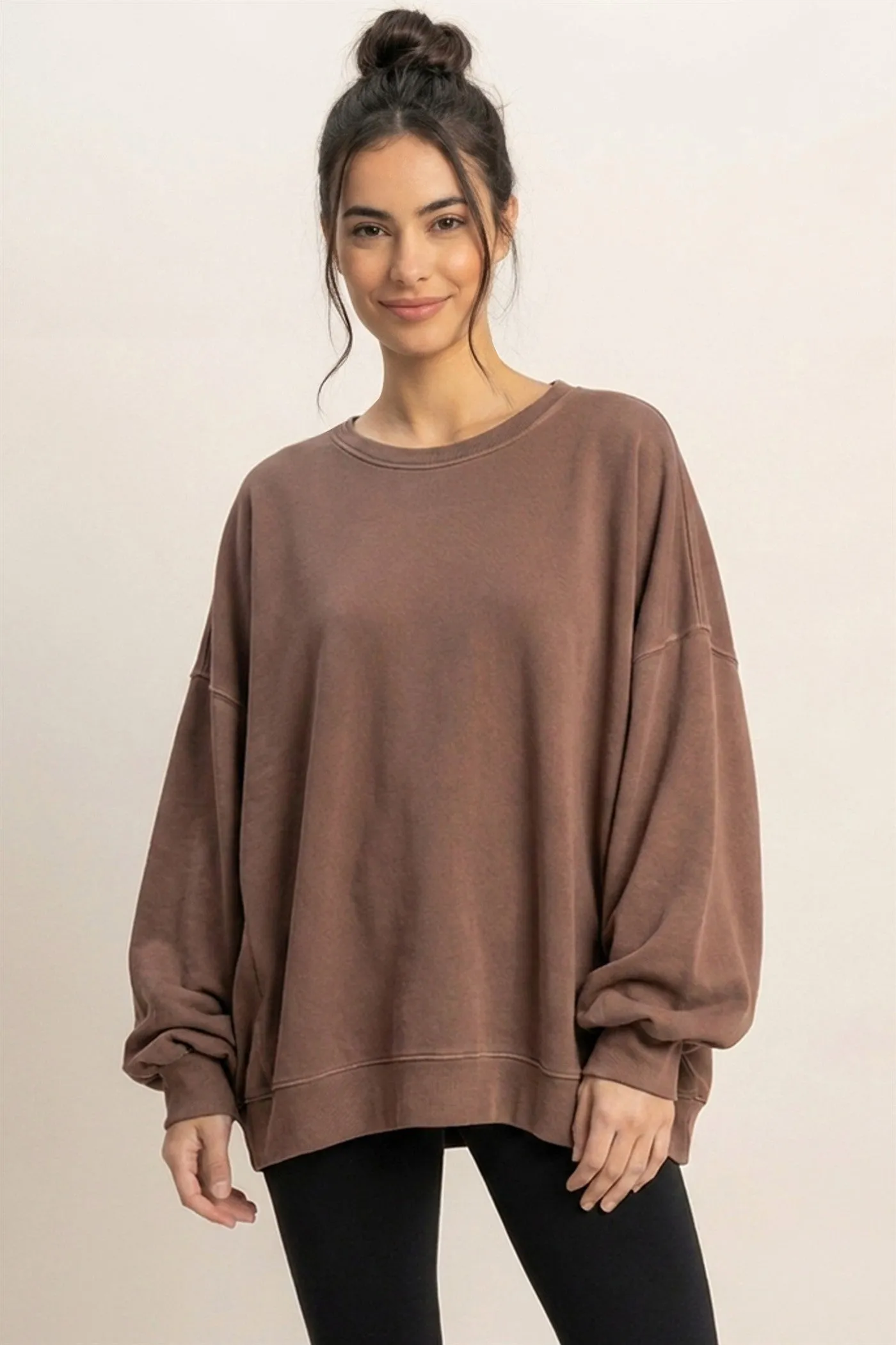 Reed Oversized Raw Edge Sweatshirt, Dark Brown sold by North & Main Clothing Company