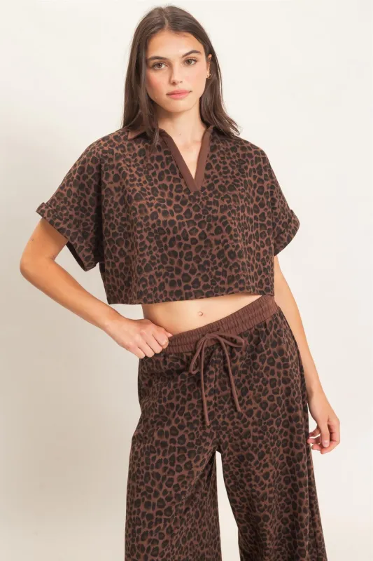 Eden Leopard Collared Crop, Brown made by HYFVE