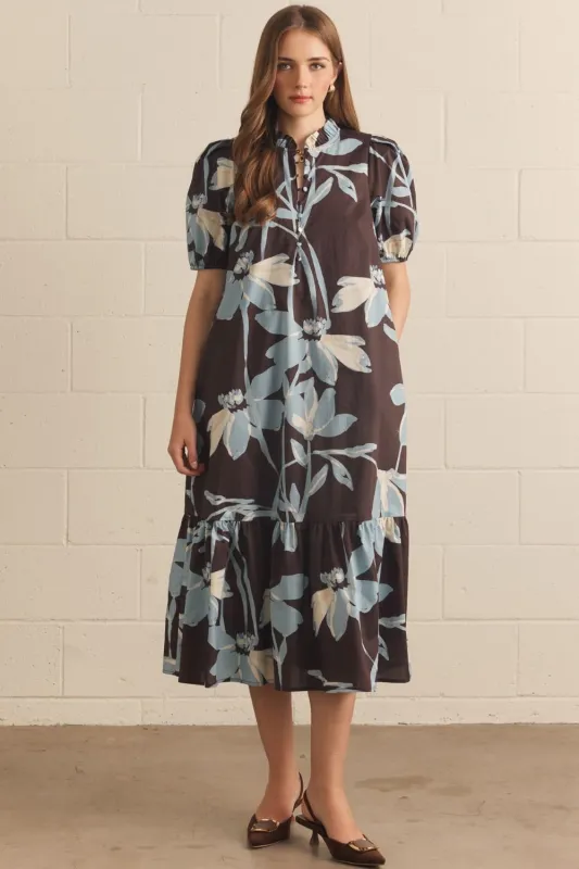 Cora Floral Midi Dress, Brown made by entro