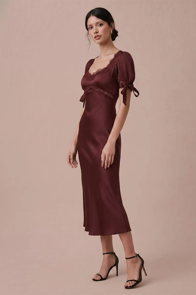 Aurora Satin Midi Dress, Burgundy sold by North & Main Clothing Company product image thumbnail 3