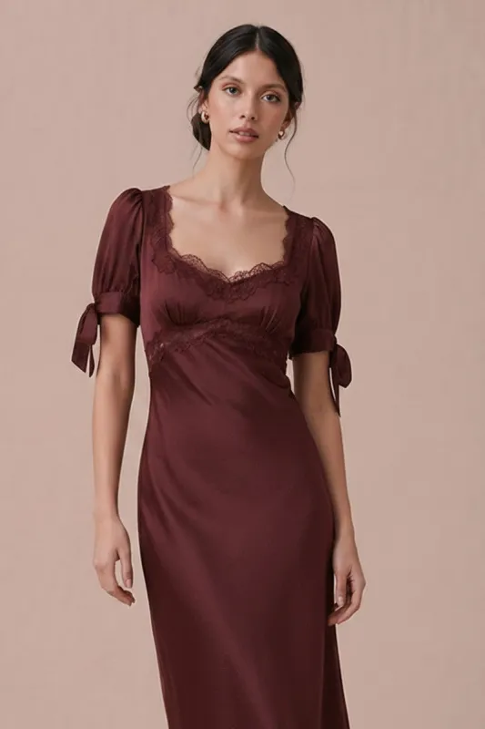 Aurora Satin Midi Dress, Burgundy made by Bright