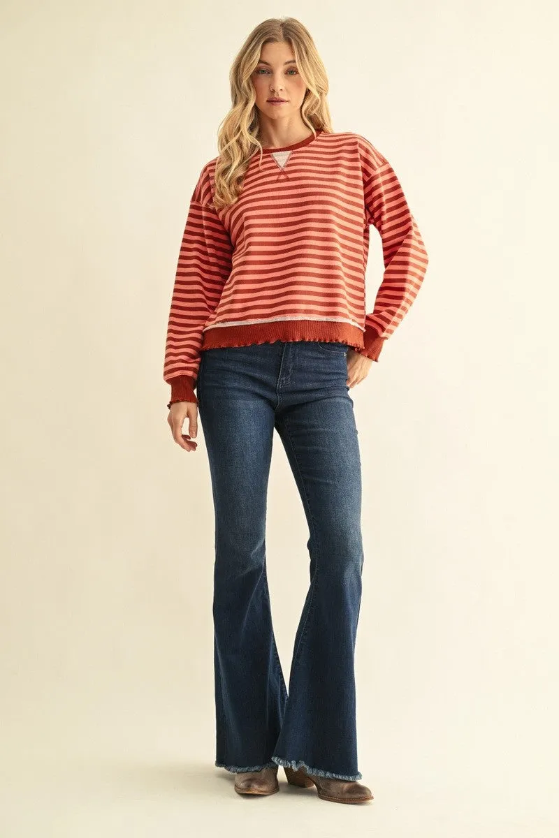 Nellie Striped Sweatshirt Top, Brick Mix sold by North & Main Clothing Company product image thumbnail 3