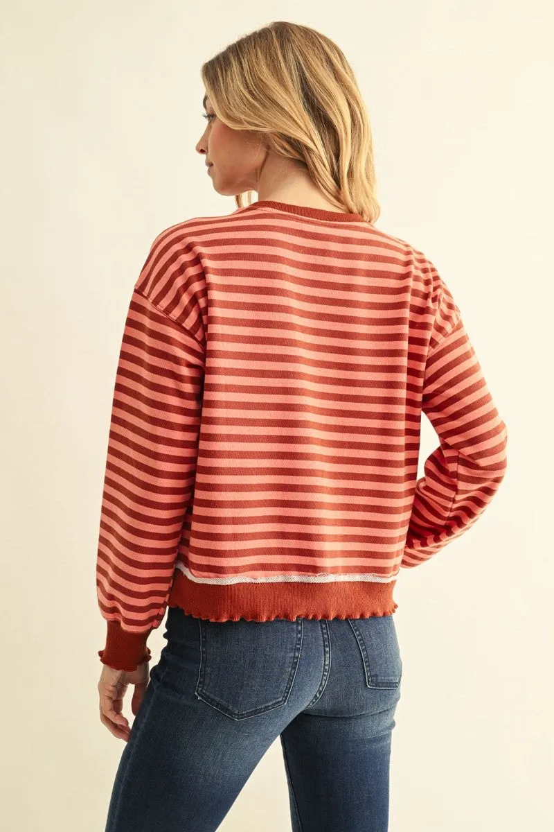 Nellie Striped Sweatshirt Top, Brick Mix sold by North & Main Clothing Company product image thumbnail 2