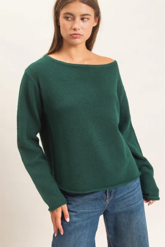 Clover Off The Shoulder Sweater, Dark Green made by HYFVE