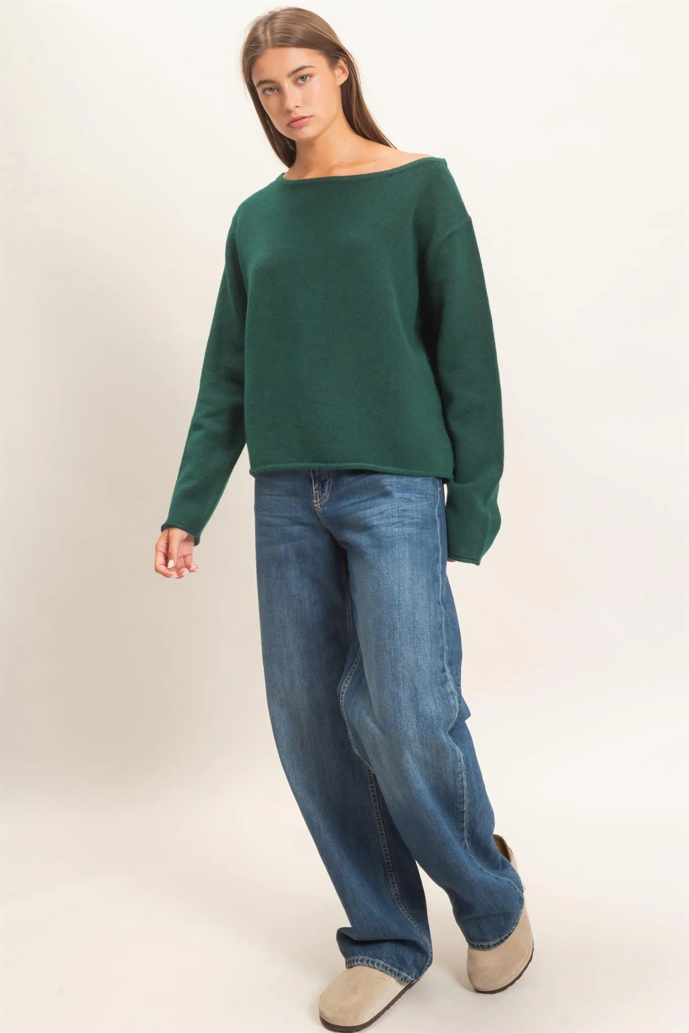 Clover Off The Shoulder Sweater, Dark Green sold by North & Main Clothing Company product image thumbnail 2