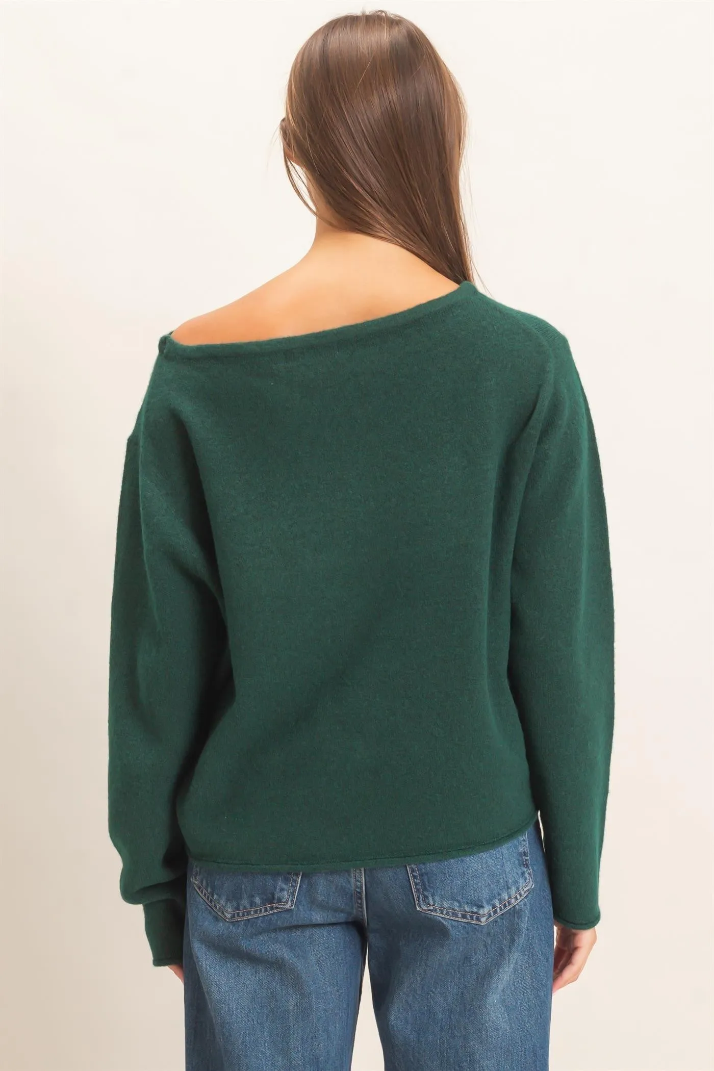 Clover Off The Shoulder Sweater, Dark Green sold by North & Main Clothing Company product image thumbnail 4