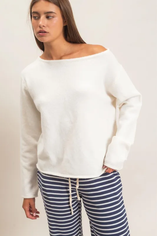 Clover Off The Shoulder Sweater, Whip Cream made by HYFVE