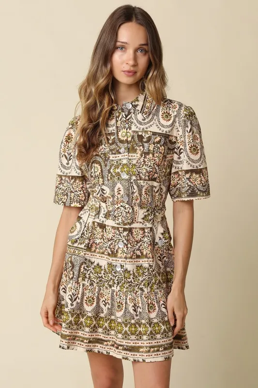 Isla Belted Mini Dress, Natural Olive made by Olivaceous