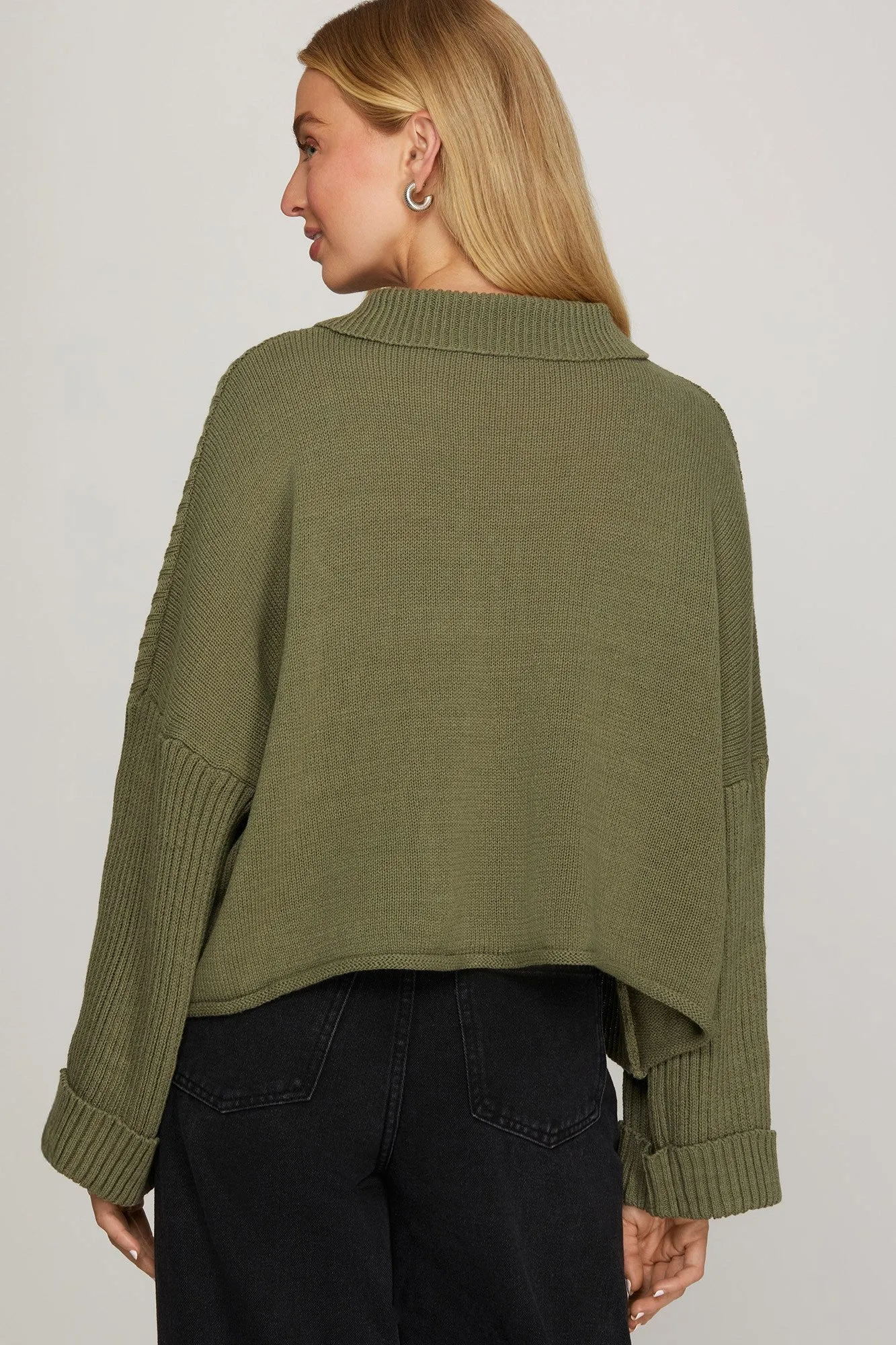 Anna Button Down Sweater, Olive sold by North & Main Clothing Company product image thumbnail 2