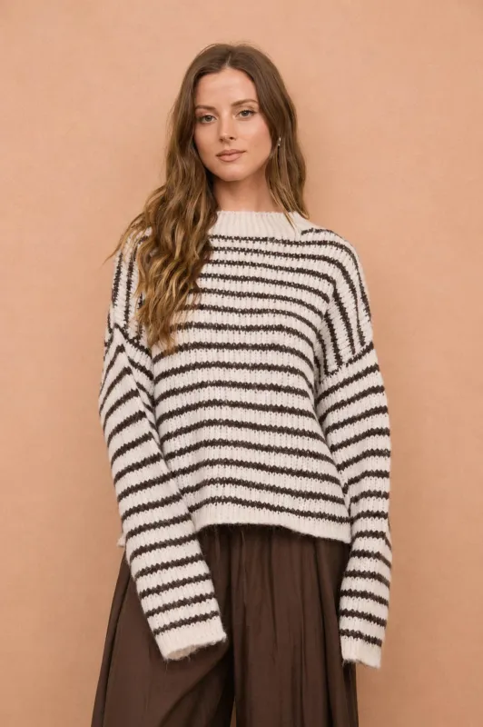 Everleigh Striped Knit Sweater, Ivory made by Blu Pepper