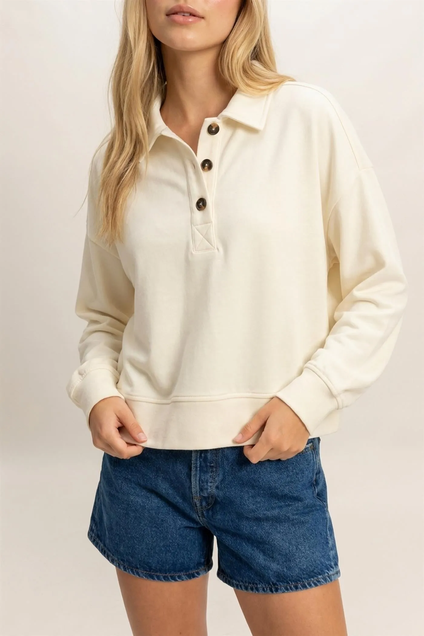 Eliza Collared Sweatshirt Top, Cream sold by North & Main Clothing Company product image thumbnail 2