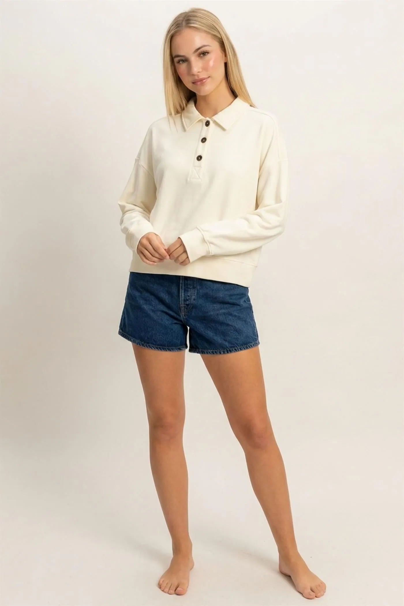 Eliza Collared Sweatshirt Top, Cream sold by North & Main Clothing Company product image thumbnail 3