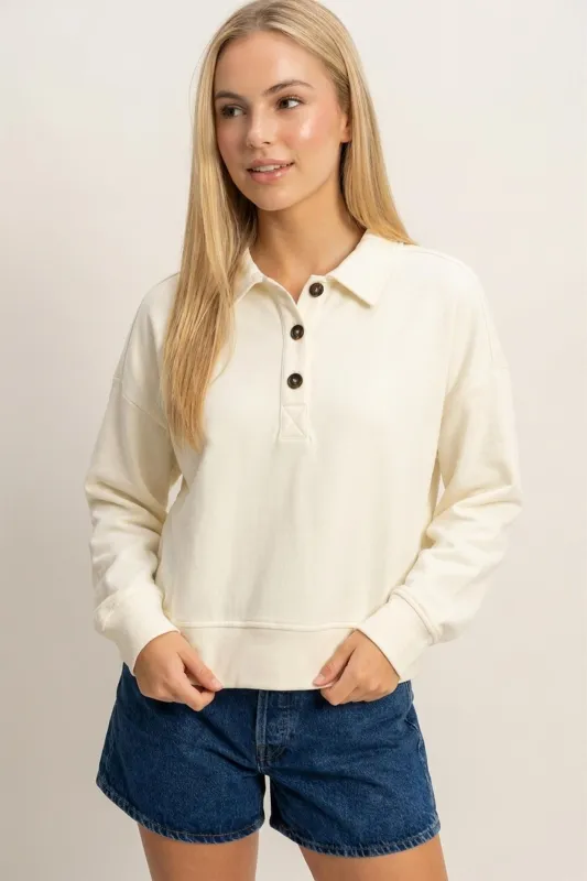 Eliza Collared Sweatshirt Top, Cream made by HYFVE