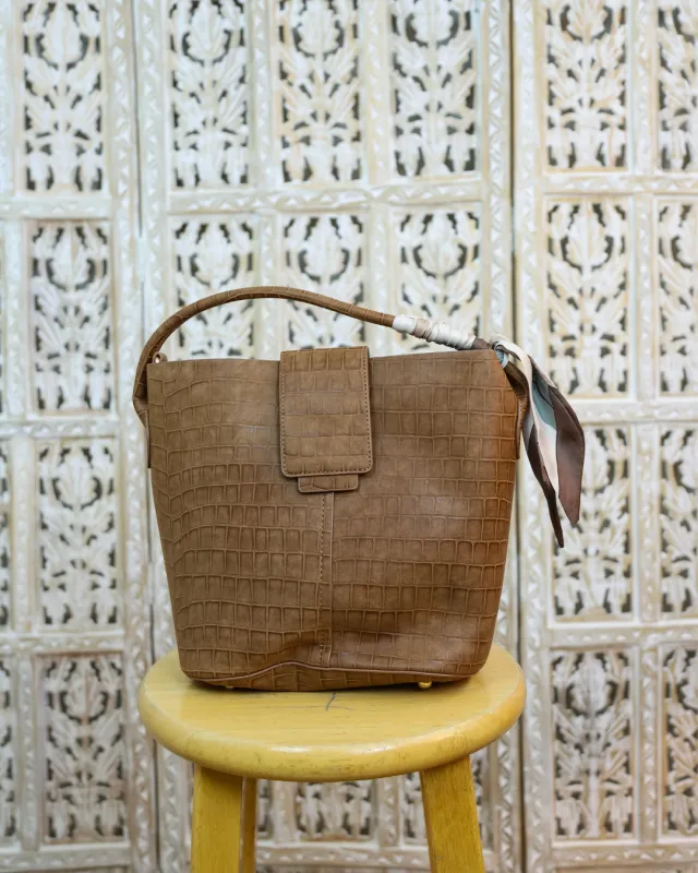 Lucia Scarf Handle Large Bag, Brown made by North & Main Clothing Company