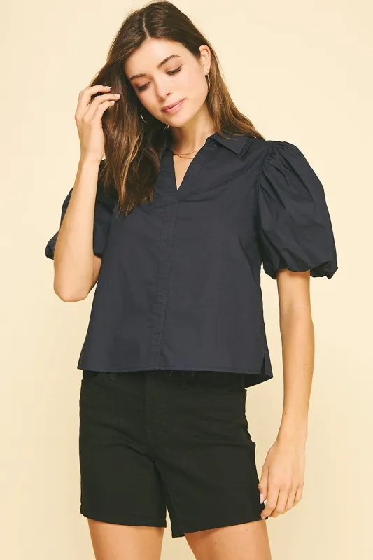 Esme Bubble Sleeve Blouse, Ink | Pinch made by Pinch