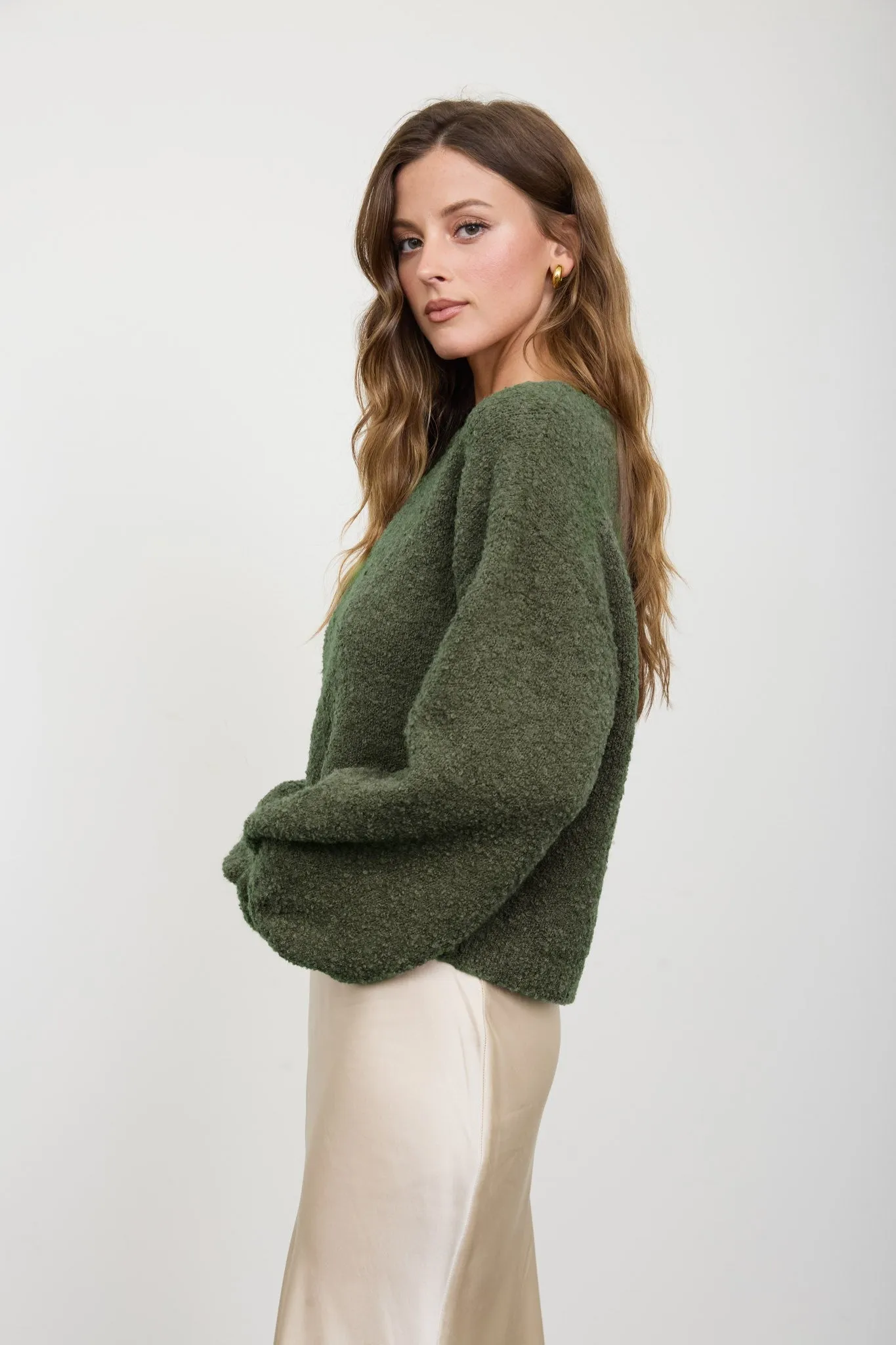 Andie Fuzzy Knit Sweater, Olive sold by North & Main Clothing Company product image thumbnail 3
