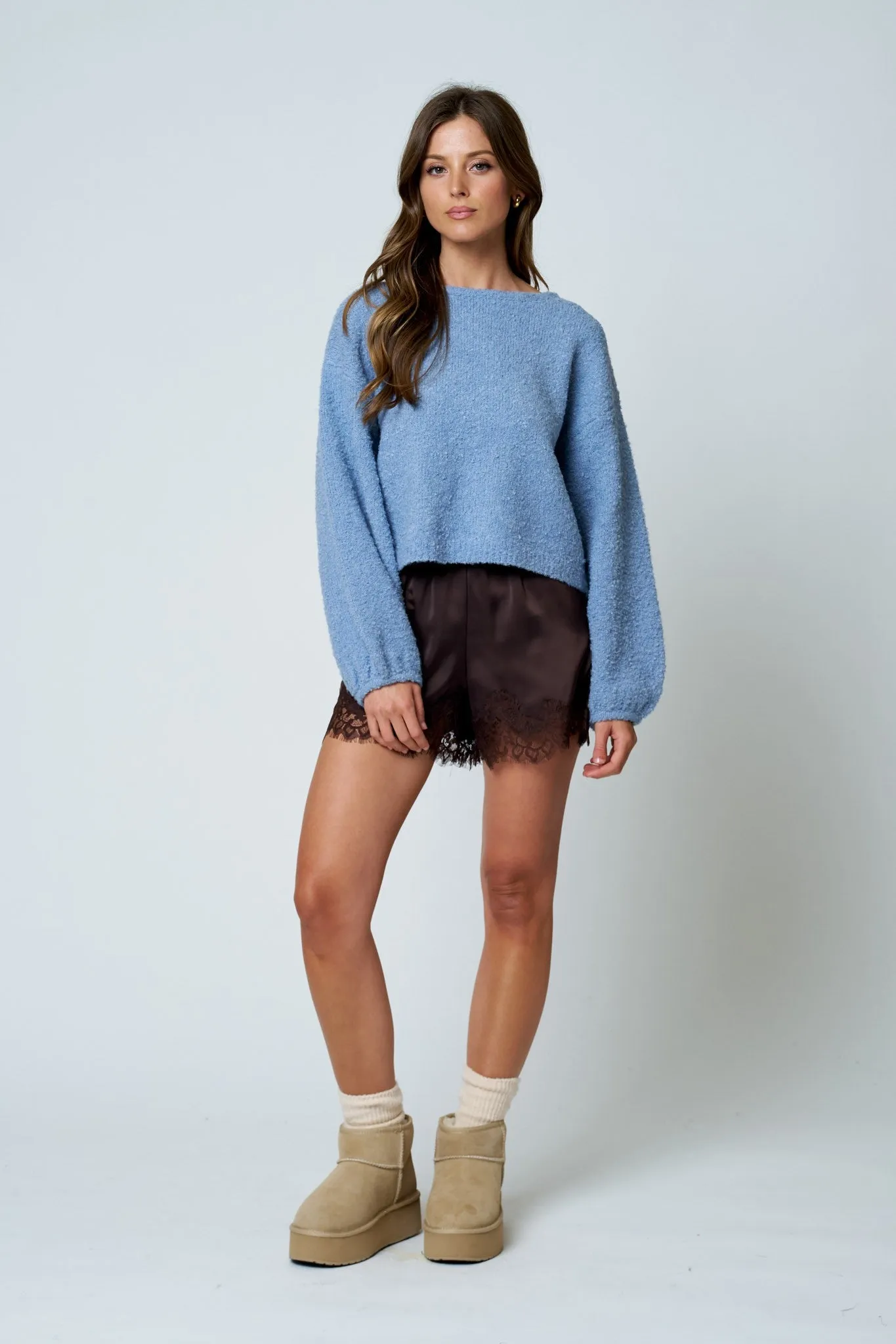 Andie Fuzzy Knit Sweater, Dusty Blue sold by North & Main Clothing Company