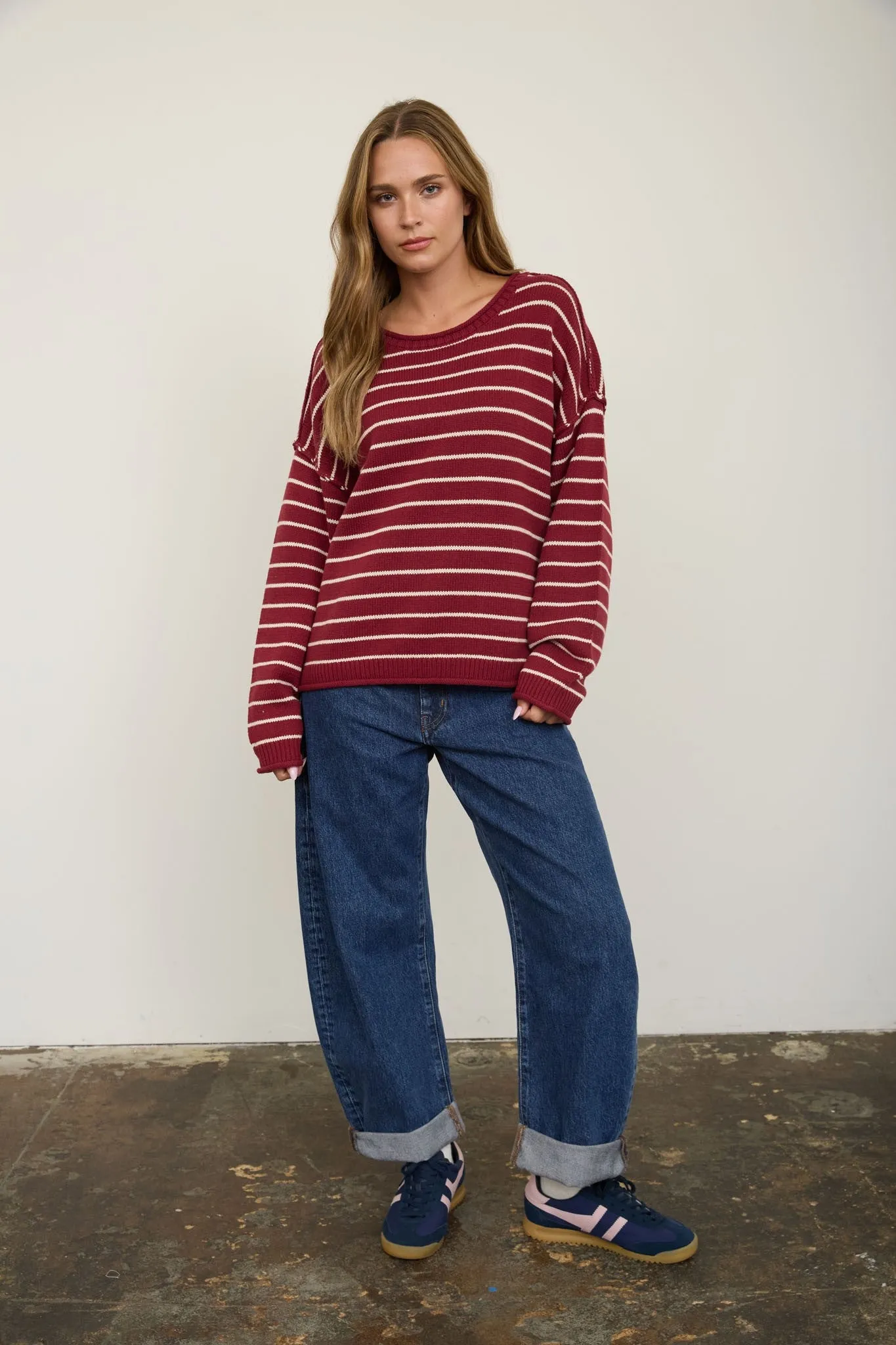 Lyric Striped Crew Neck Sweater, Burgundy sold by North & Main Clothing Company product image thumbnail 4