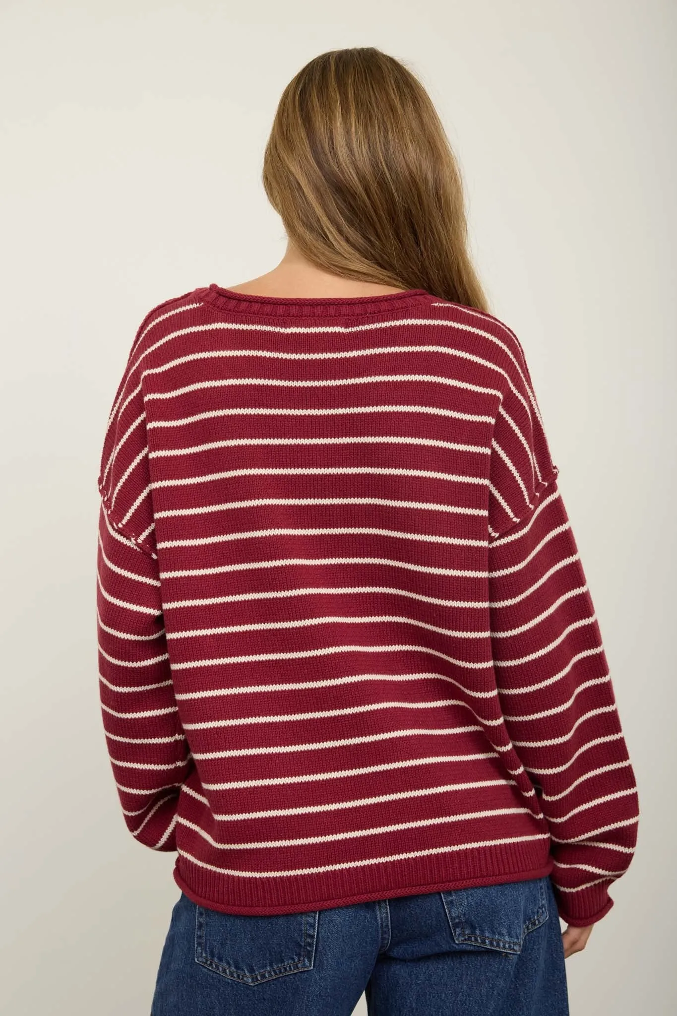 Lyric Striped Crew Neck Sweater, Burgundy sold by North & Main Clothing Company product image thumbnail 2
