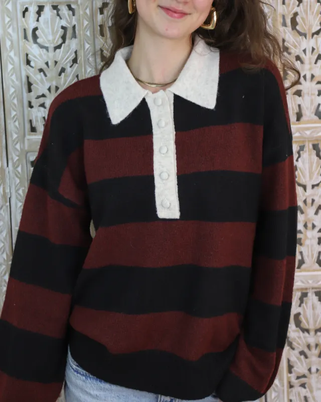 Winnie Polo Collar Sweater, Red Wood Multi made by Blu Pepper