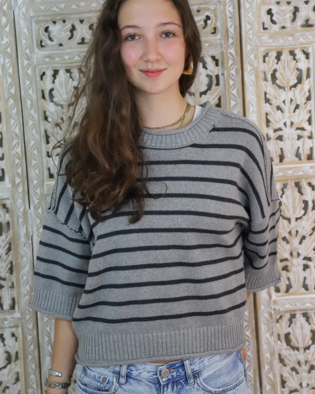 Mia Stripe Sweater, Dark Grey made by Blu Pepper