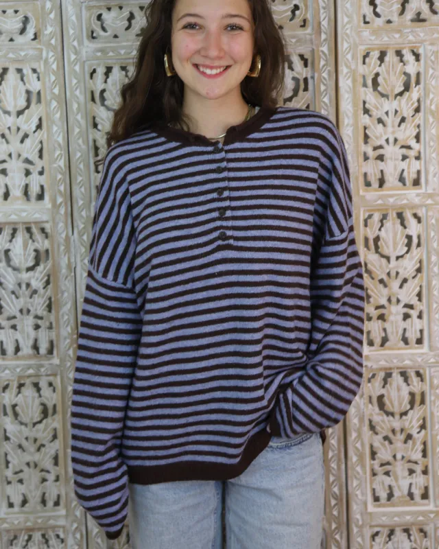 Katalina Striped Sweater, Chocolate Brown made by Blu Pepper