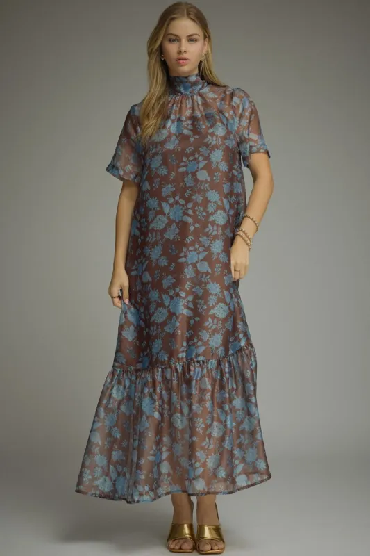 Lucy Sheer Overlay Dress, Brown made by entro