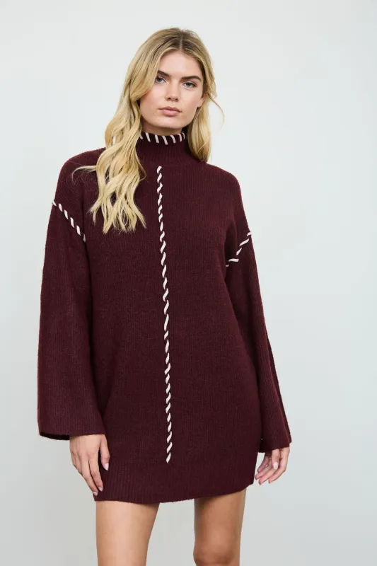 Moira Sweater Mini Dress, Red Wood made by Blu Pepper