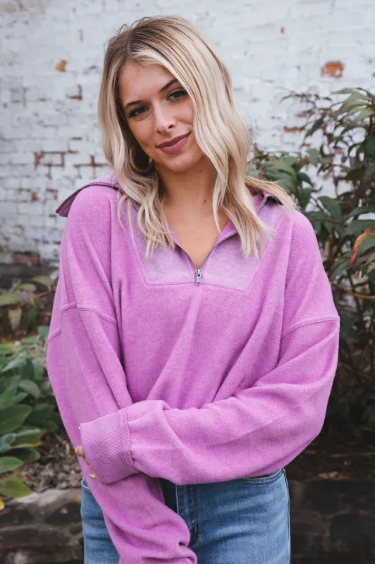 Rosalyn Brushed Three-Quarter Zip Pullover, Vintage Plum sold by North & Main Clothing Company