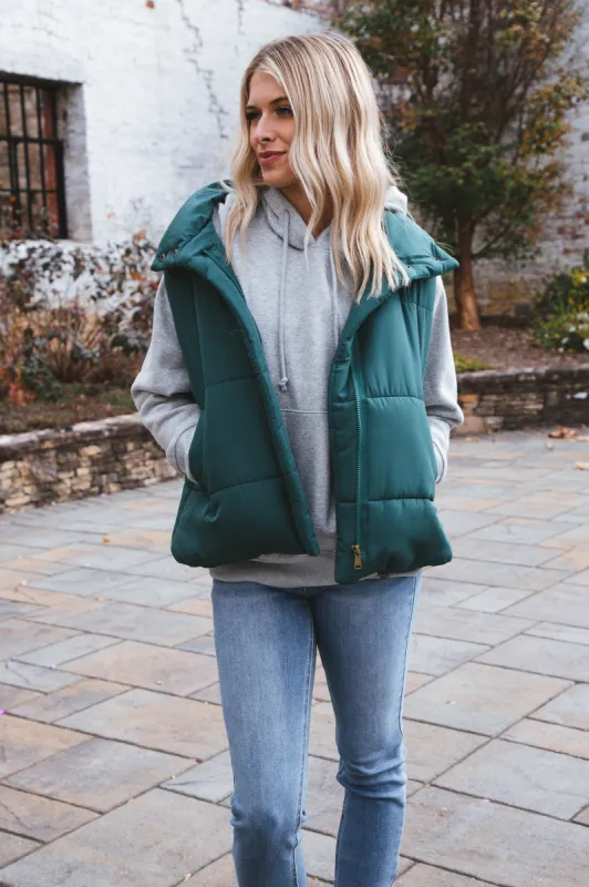 Jalyssa Zip Up Puffer Vest, Hunter Green sold by North & Main Clothing Company