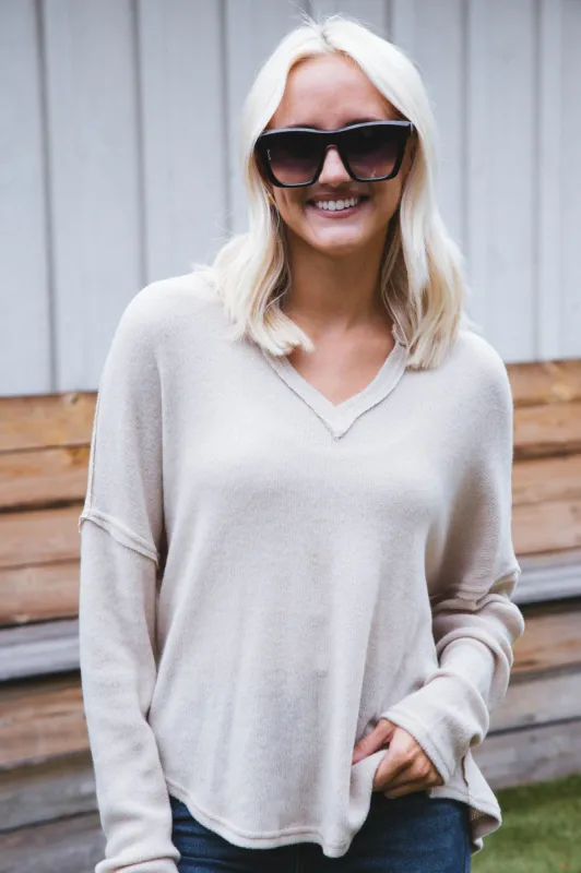 Ania Knit Top, Khaki sold by North & Main Clothing Company