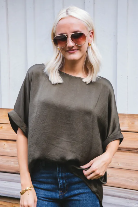 Octavia Woven Top, Olive sold by North & Main Clothing Company