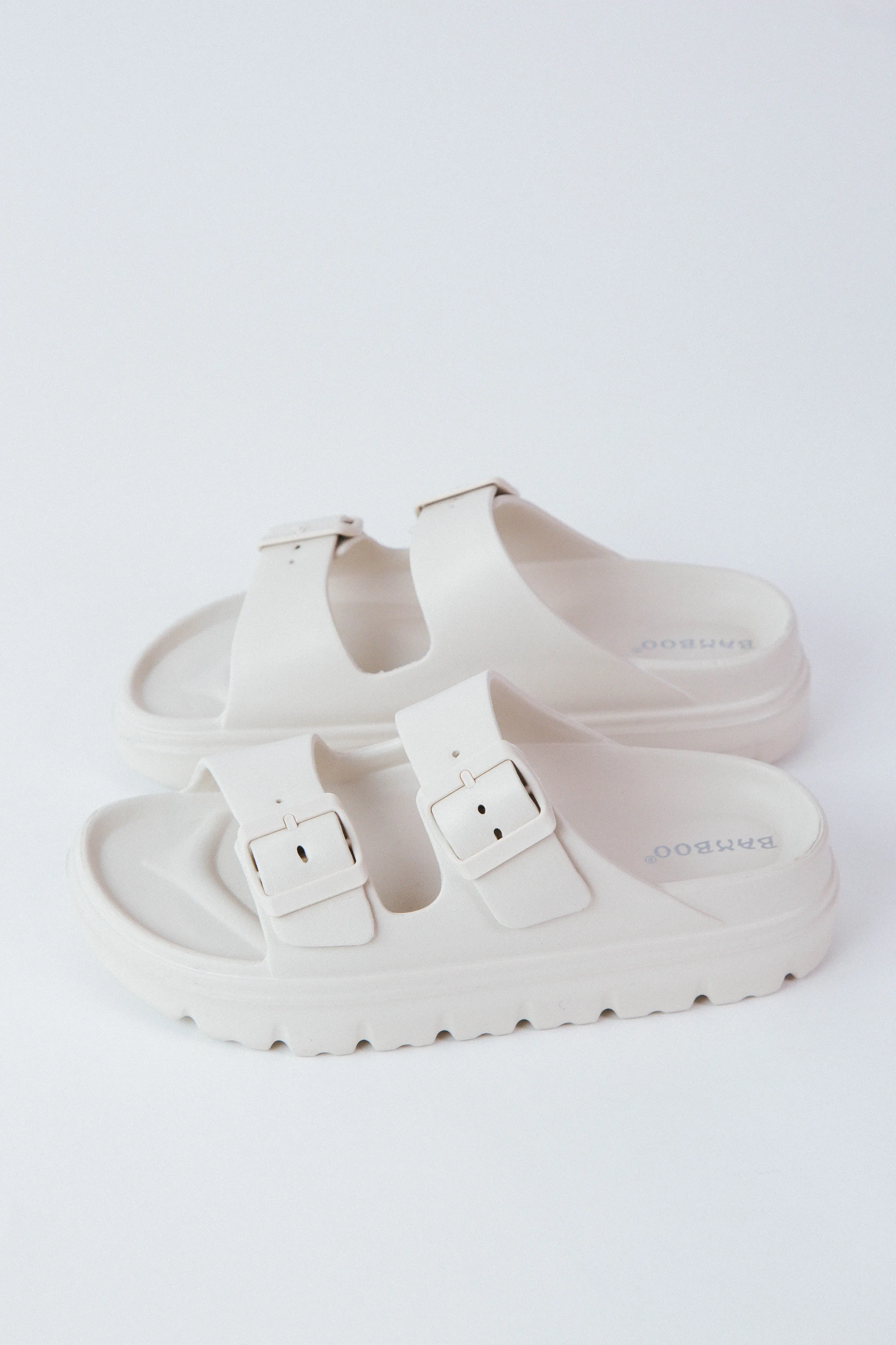 Yuzu Double Buckle Slide, Beige Eva sold by North & Main Clothing Company
