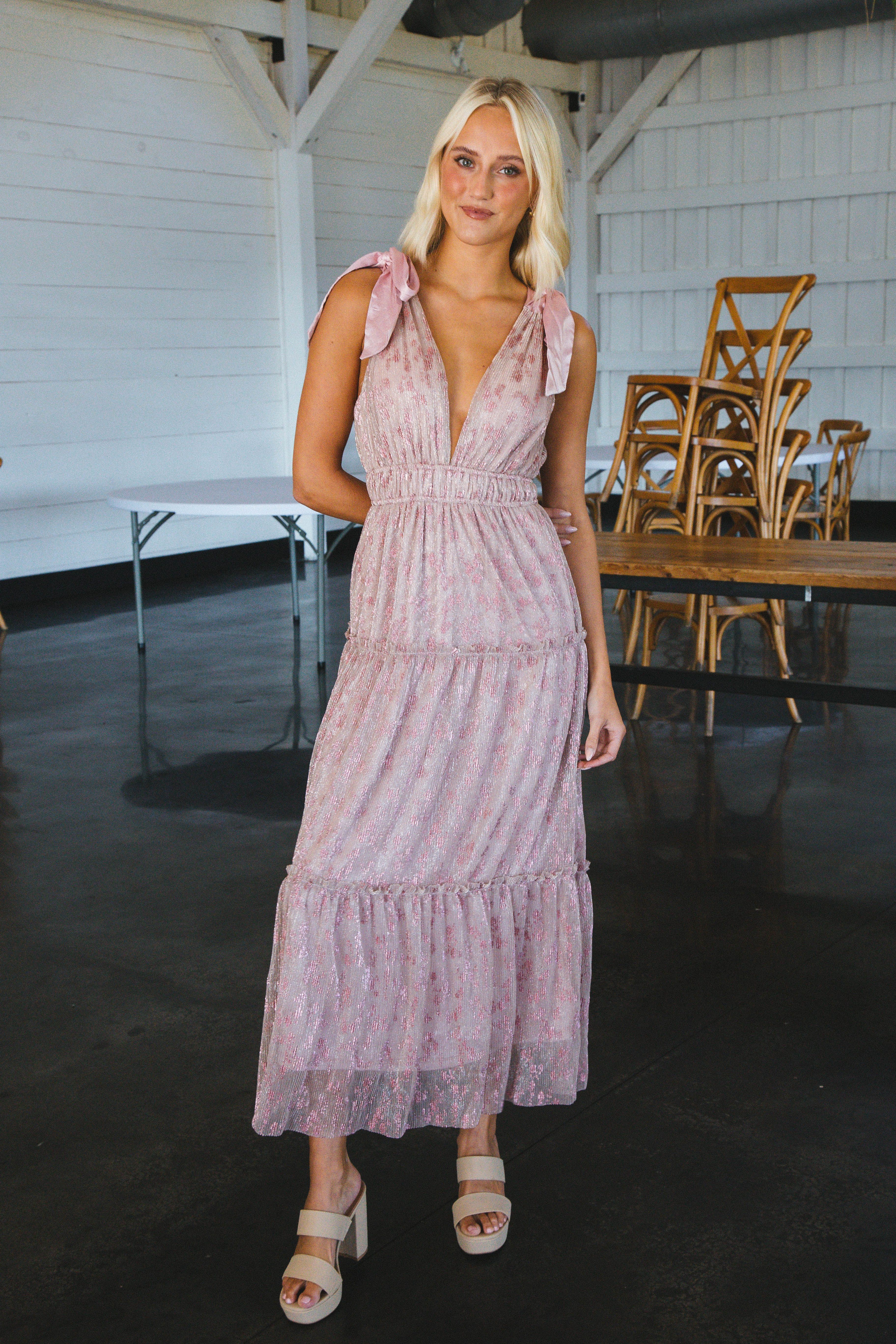 Entrez Metallic Maxi Dress, Pink Silver sold by North & Main Clothing Company product image thumbnail 3