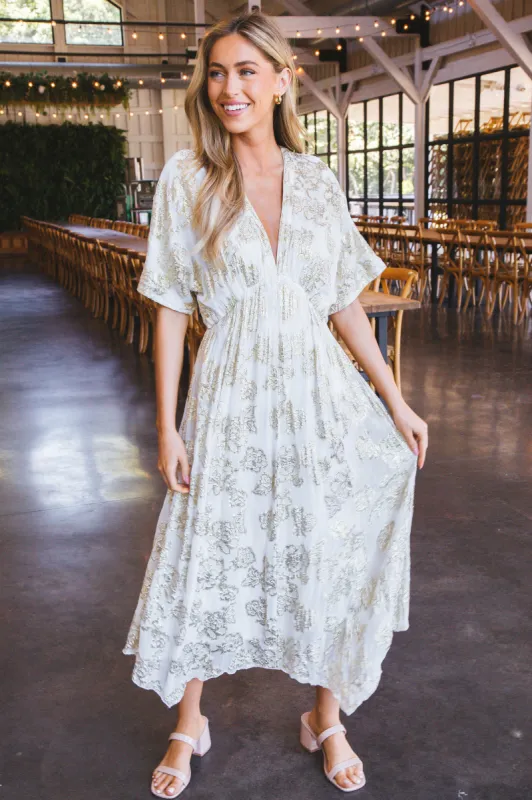 Freya Gold Floral Maxi Dress, White Gold sold by North & Main Clothing Company