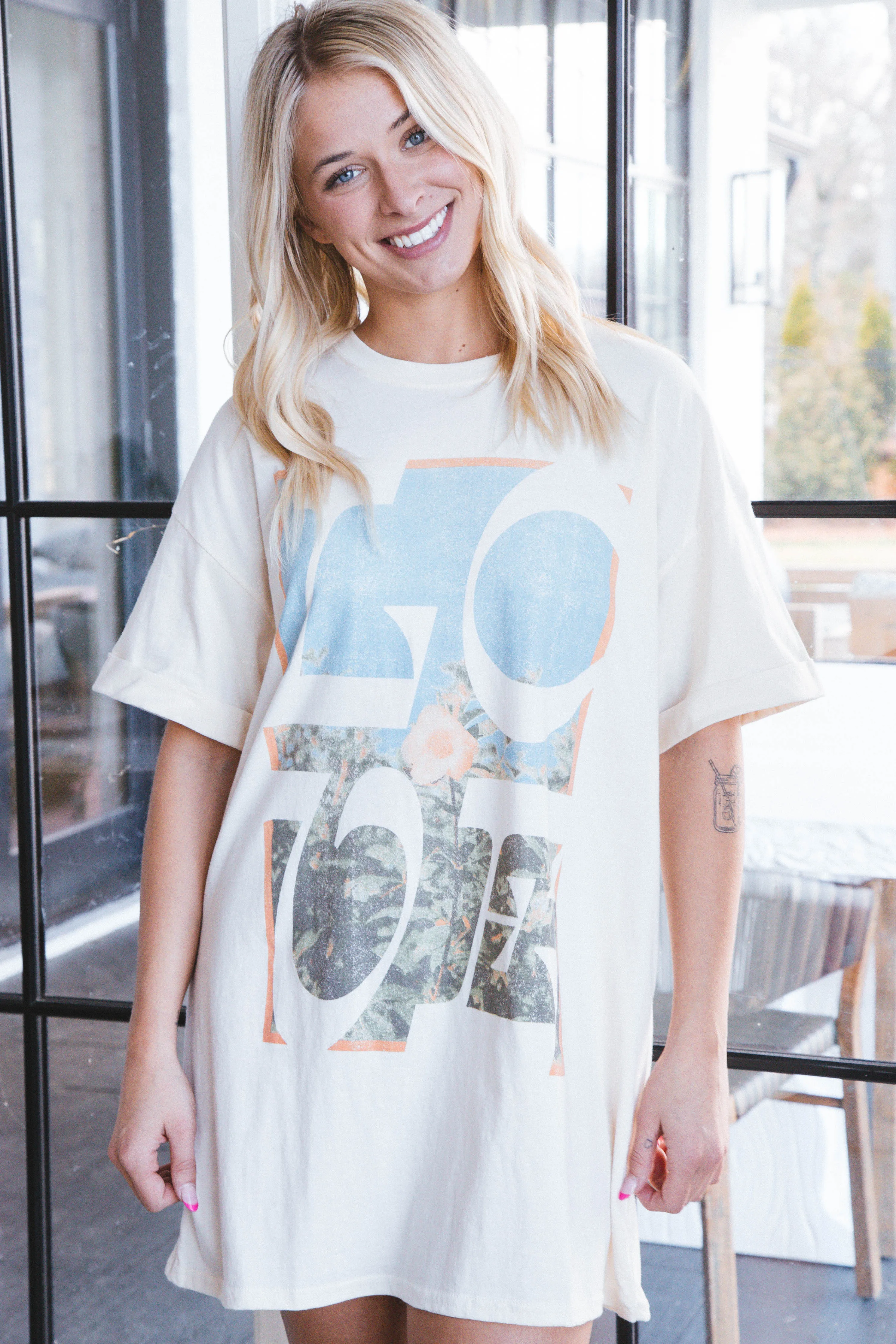 Love Flower Graphic Tee, Off White | Girl Dangerous sold by North & Main Clothing Company product image thumbnail 3