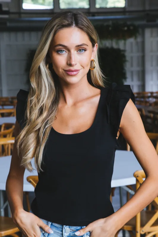 Brynn Ruffle Sleeve Top, Black sold by North & Main Clothing Company